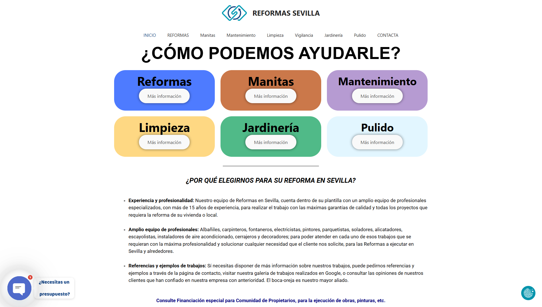 Web anterior de Reformas en Sevilla